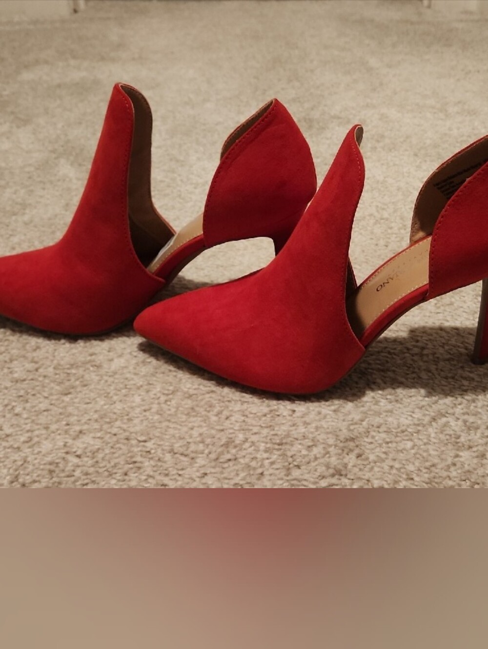 Christian Siriano Red Suede Pointed-Toe Slip-On Heels - Picture 2 of 6